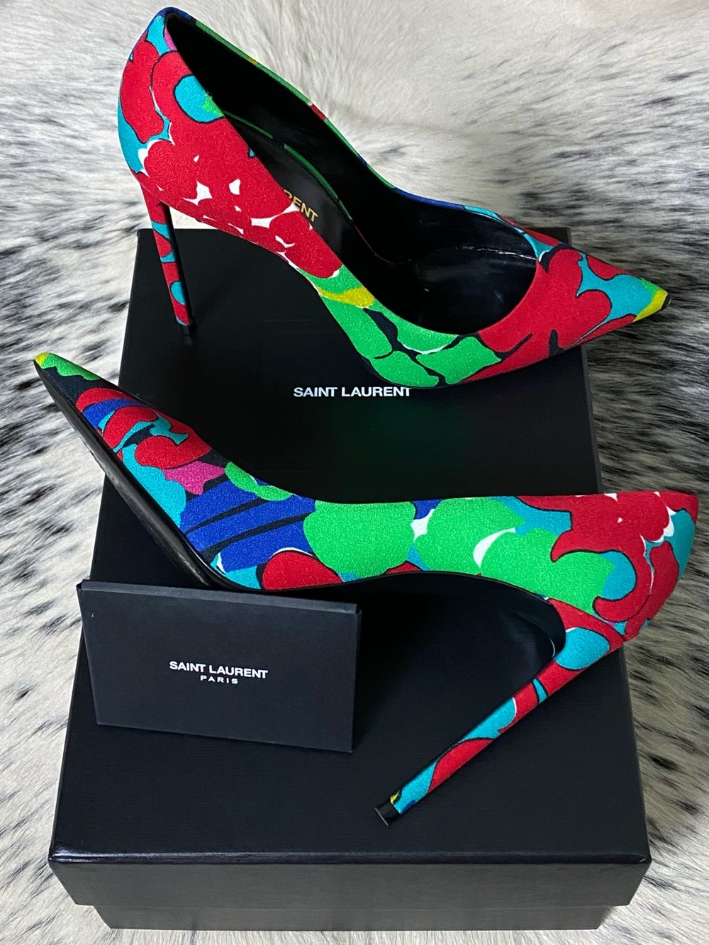 SAINT LAURENT 105MM ZOE “IBIZA”FLORAL HEELS, SZ 38.5 US/8-8.5 - Picture 8 of 11
